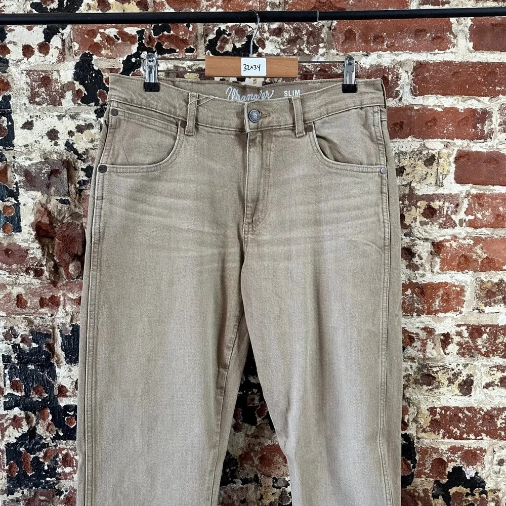 Wrangler Retro Slim Straight Leg Jeans Mens 32x34 Tan Brown